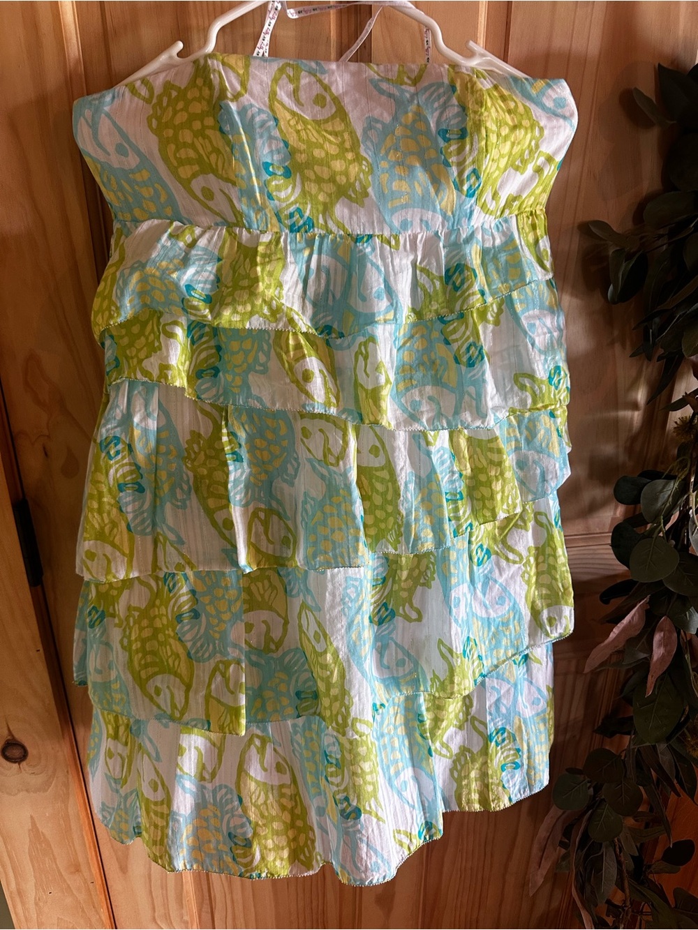 Lilly Pulitzer Strapless Tiered Ruffle Dress in Lime and Aqua